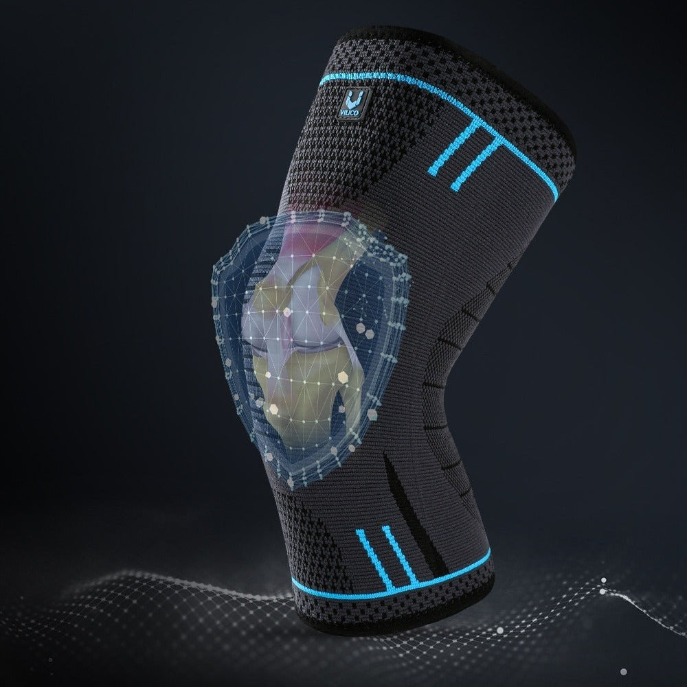 Knee brace with 3D knitting technology on a dark background